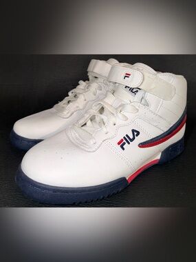 Fila Kids White High-Top Sneakers with Navy & Red Trim